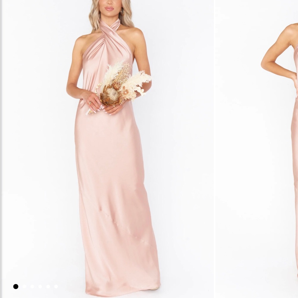 Show Me Your MuMu Jasmin halter dress in Rose Gold Satin